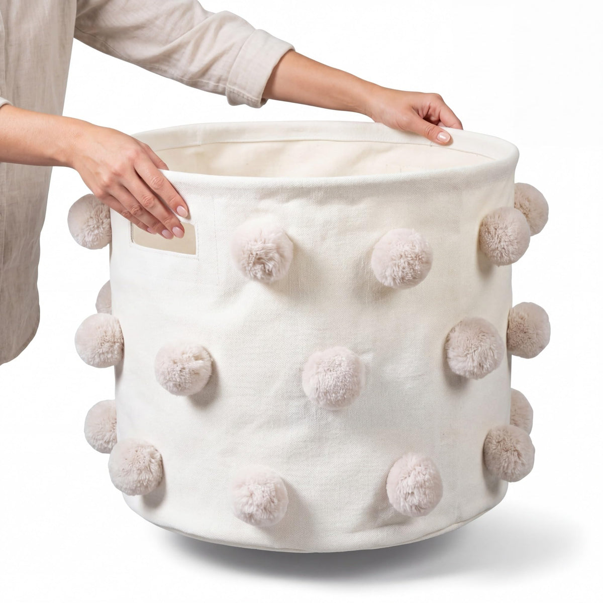 Acellegic Pom Pom Laundry Basket Hamper, 1 Pcs, Large