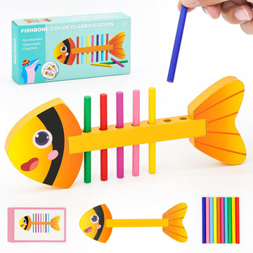 Fishbone Wooden Color Sorting Toys for Toddlers 3 4 5, Learning Fine Motor Skills Juguetes, Developmental Infants Sensory Matchi