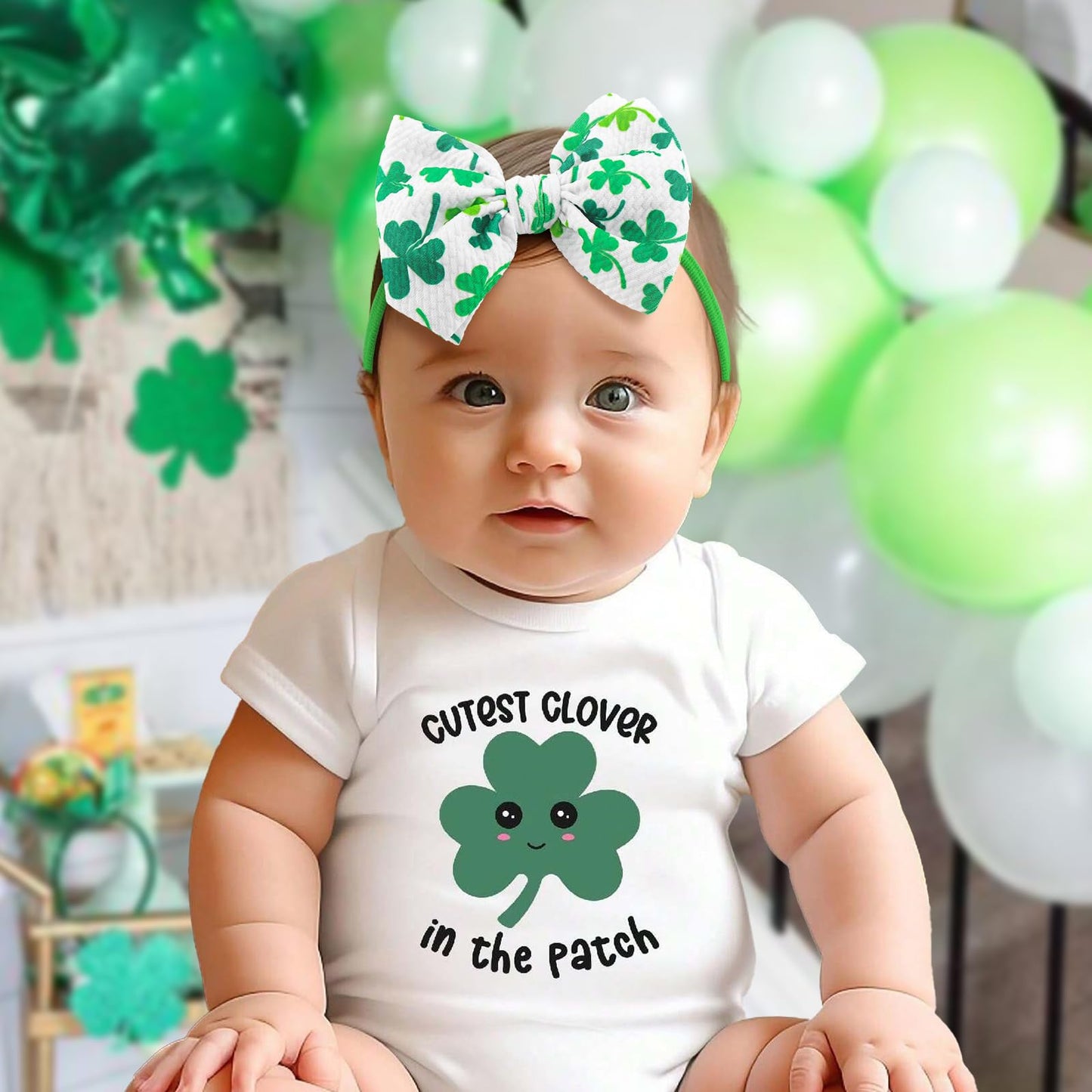 Yanjie Baby Bows Nylon Green Bow Headbands For Infant Girls Shamrock Clover Headband Newborn Toddler Headband St Patricks Day Ha