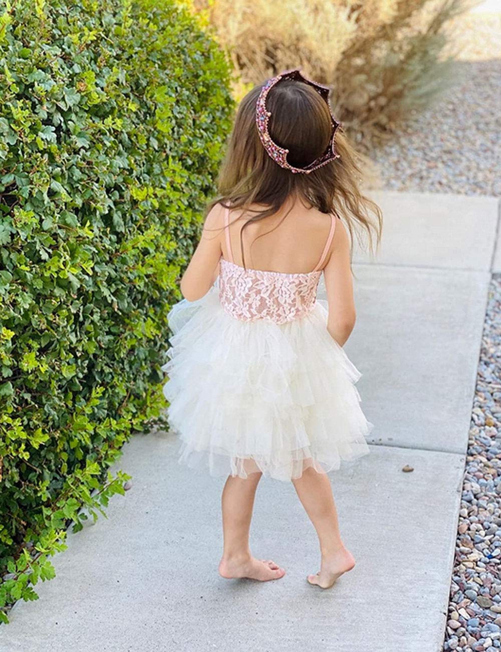 Cilucu Girls Dress Toddler Kids Party Dress Sequin Tutu Pageant Lace Dresses Gown For Flower Girl Baby Rose Gold Off White 12 Mo