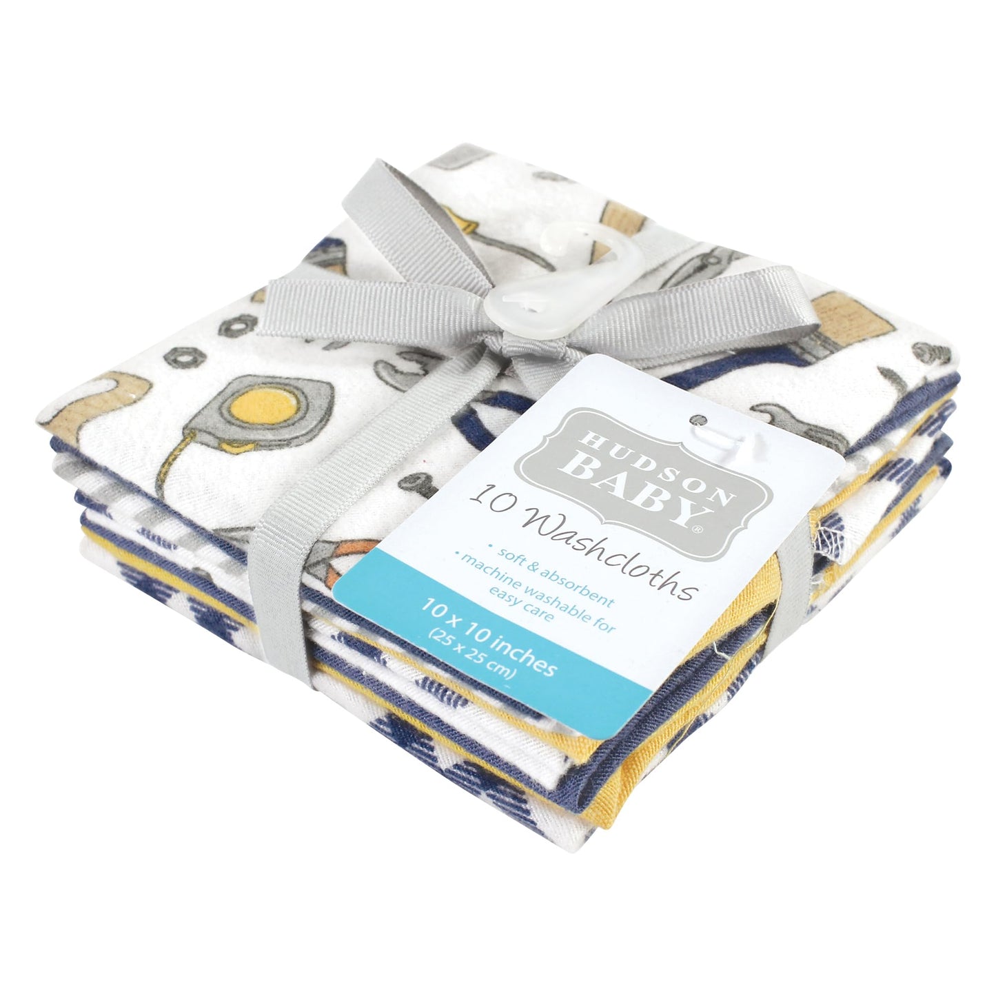 Hudson Baby Unisex Baby Flannel Washcloths, Construction Work 10Pk, One Size