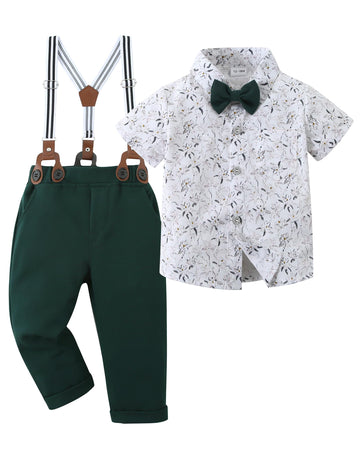 Yallet Toddler Baby Boy Clothes Suit Gentleman Wedding Outfits, Formal Dress Shirt+Bowtie+Vest+Boutonniere+Suspender Pants(Z Gre