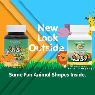 Naturesplus Animal Parade Tummy Zyme, Tropical Fruit Flavor - 90 Animal-Shaped, Chewable Tablets - Pack Of 2 - Digestive Aid & P