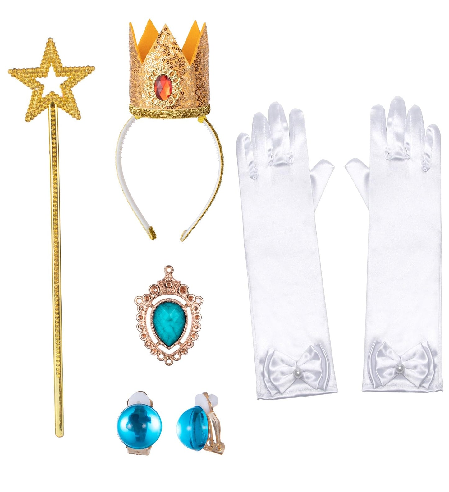 Kids Princess Peach Costume For Girls Dress Up With Crown Gloves Wand Earrings - Princess Peach Dress For Girls 6-7 Years