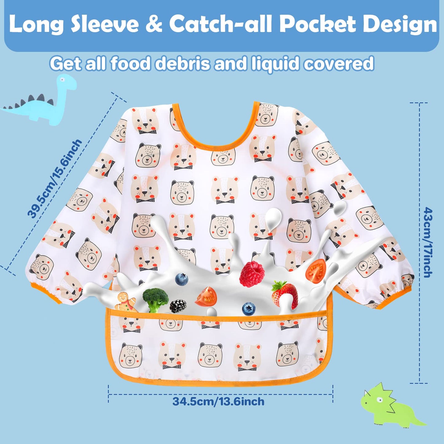 Lictin Long Sleeve Baby Bibs For Boy Or Girl,Fully Waterproof Toddler Bibs,2-5 Years Neutral Baby Smock For Eating,Reusable Infa