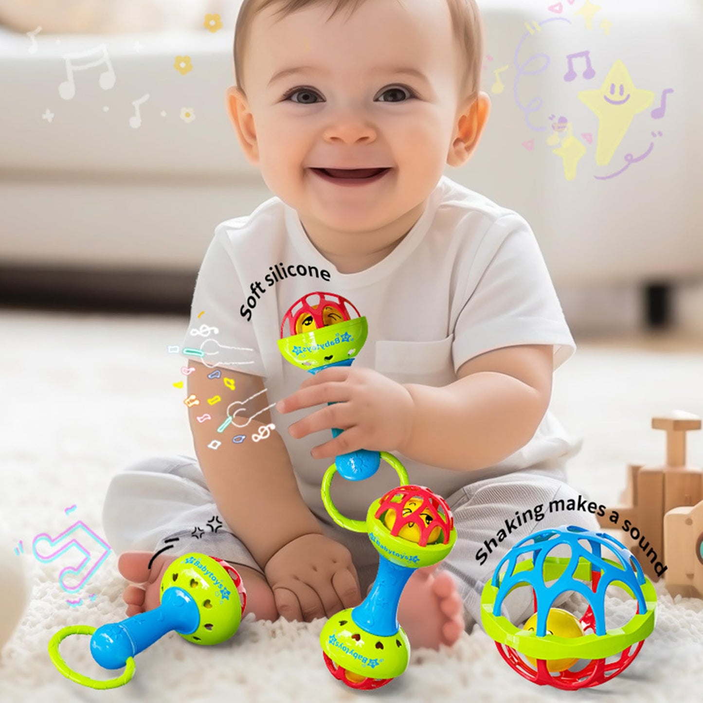 8pcs Baby Rattles Toys Set for 3-6 Months,Grab Shake Rattle for Babies 6-12 Months, Easy Hold Teething Toy,Development Learning