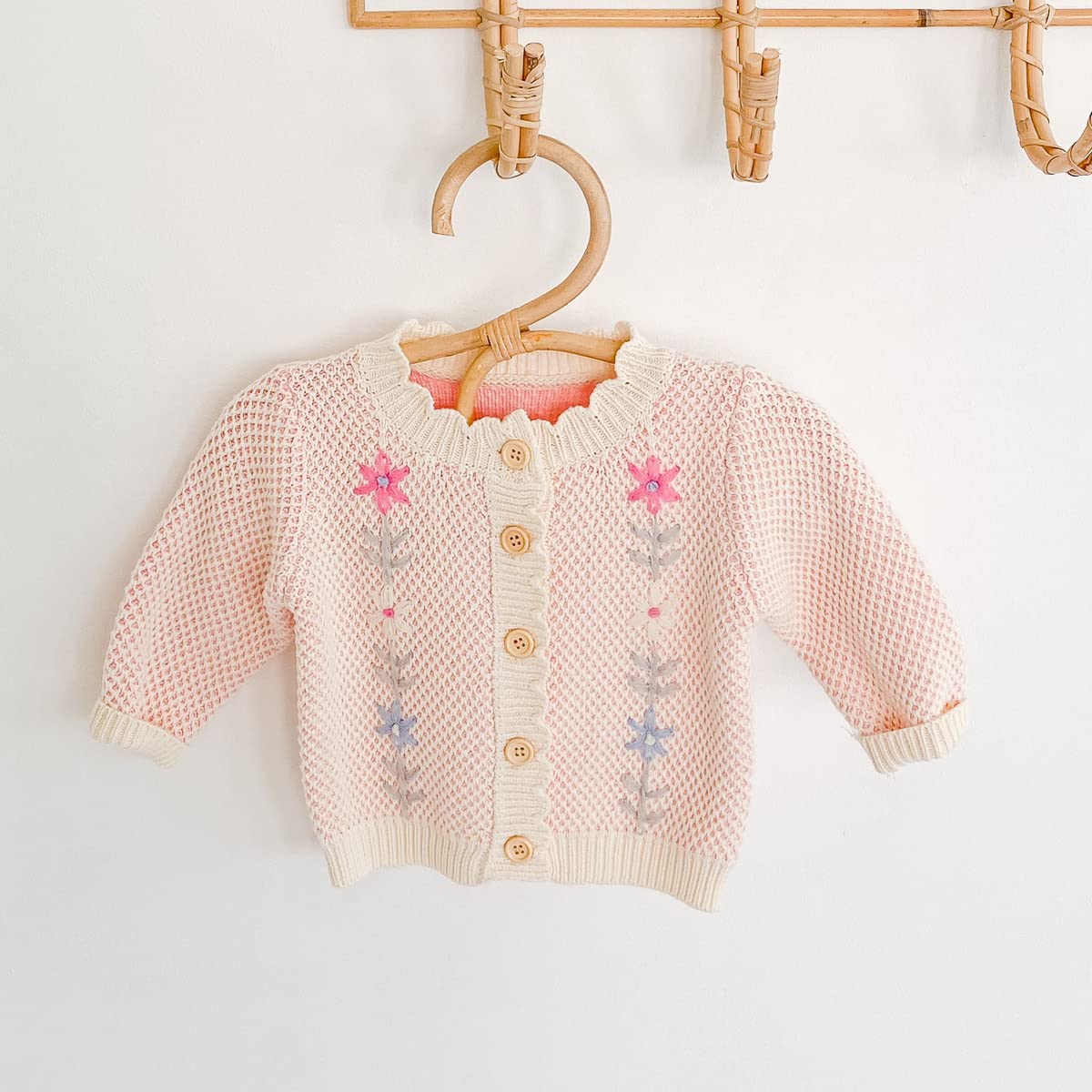 Simplee Kids Baby Sweater Valentine'S Day Cardigan Embroidery Flower Knit Coat For Winter Spring For 2-3T