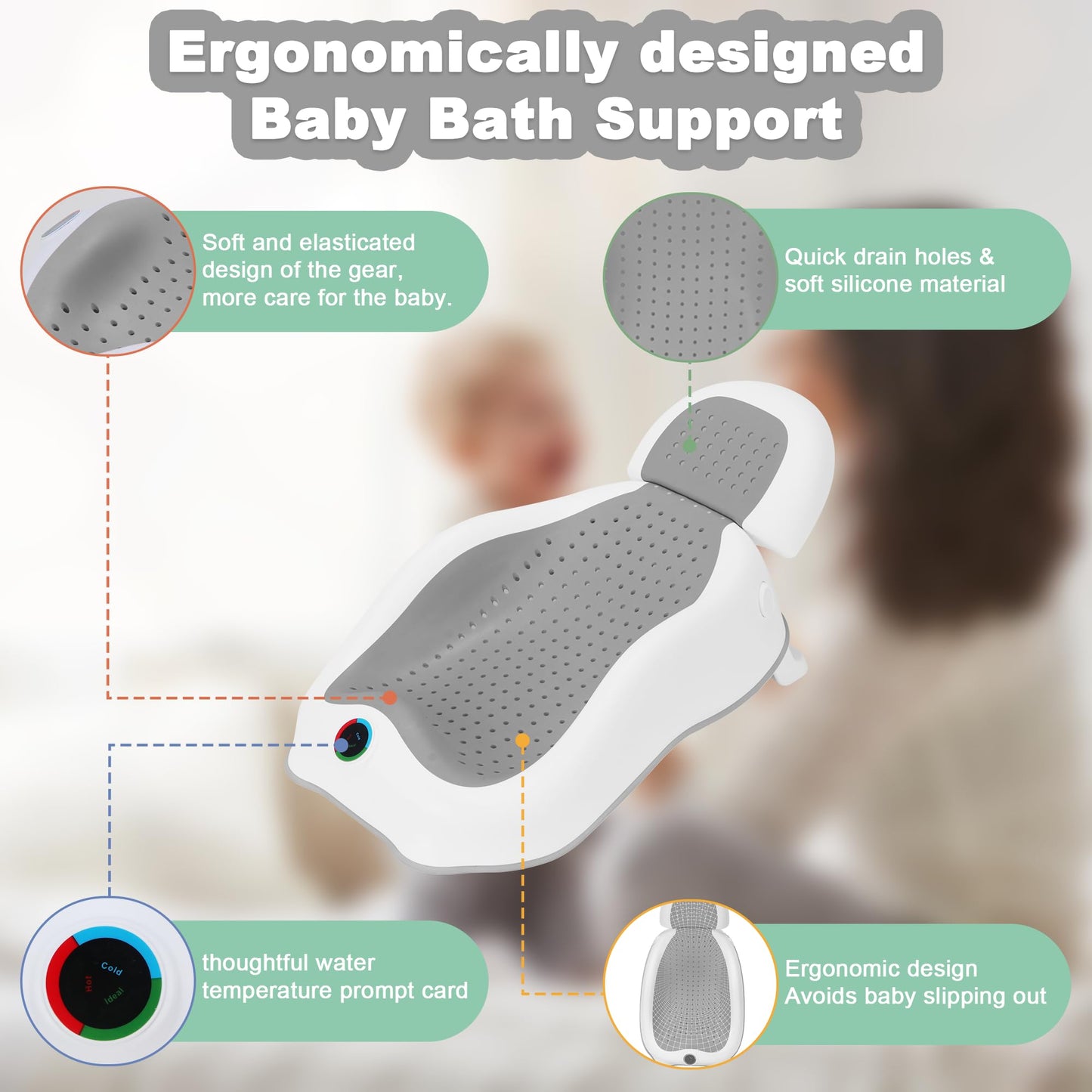 Babove Baby Bath Support | Newborn Bathtub,Ideal For Babies Less Than 6 Months Old With Thermometer Baby Bather, Baby Tubs For B