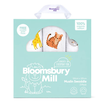 Bloomsbury Mill  Pack of 3  Muslin Cloth for Baby Swaddles  100% Pure Organic Cotton Muslin Baby Blanket in Gifting Ribbon  