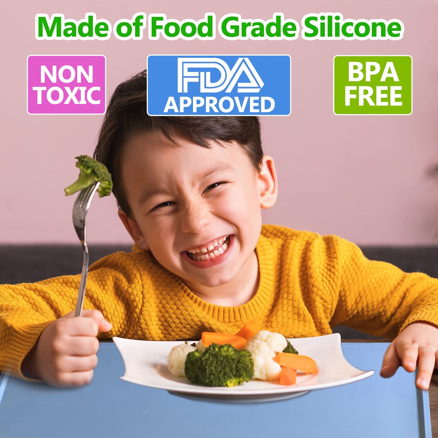Silicone Placemats For Kids Baby Toddler, Non-Slip Portable Placemats For Dining Table, Heat Resistant, Washable, 3 Pack Baby Fo