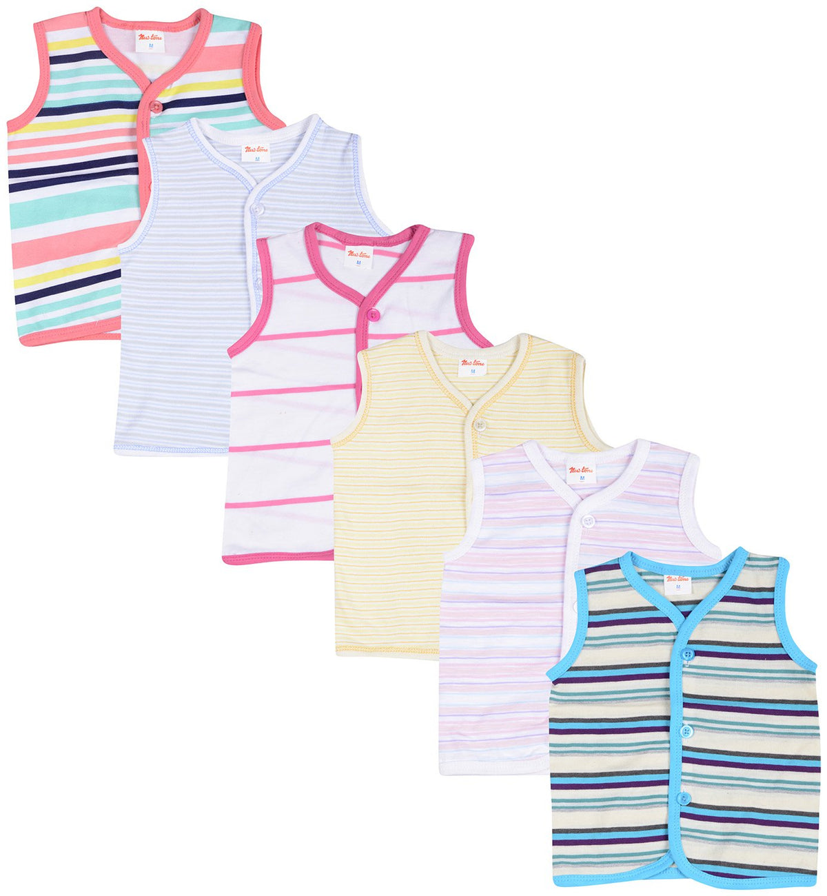 FARETO Baby Boys Cotton Vest (Multicolour, 03 Months)  Set of 6