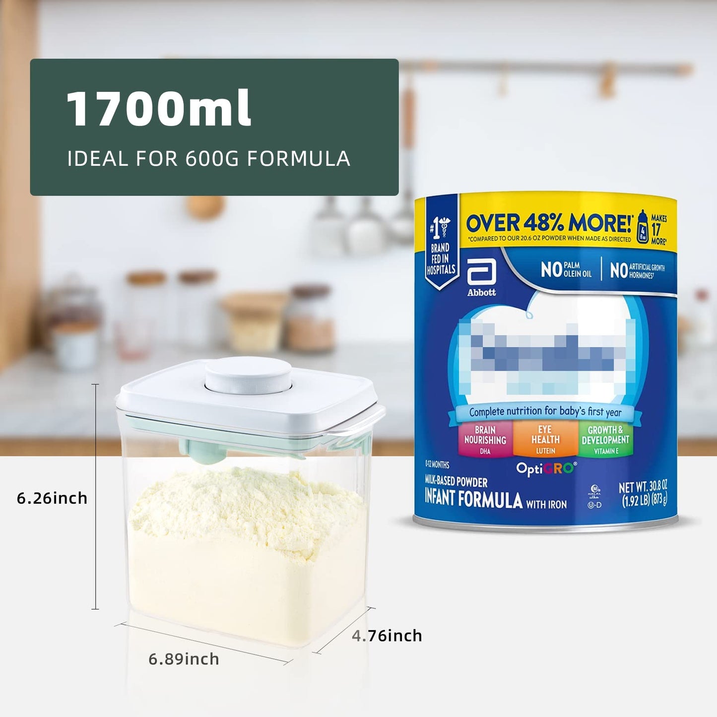 Tourdeus Formula Container - 1700Ml Pop Top Milk Powder Container, Bpa-Free Airtight Formula Dispenser With Scoop And Scraper, 2