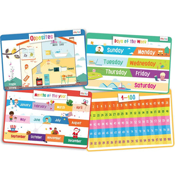 Merka Kids Placemats For Dining Table, 4 Pack Toddler Educational Placemats 17X11 In, Features Days Of The Week, Numbers 1-100,