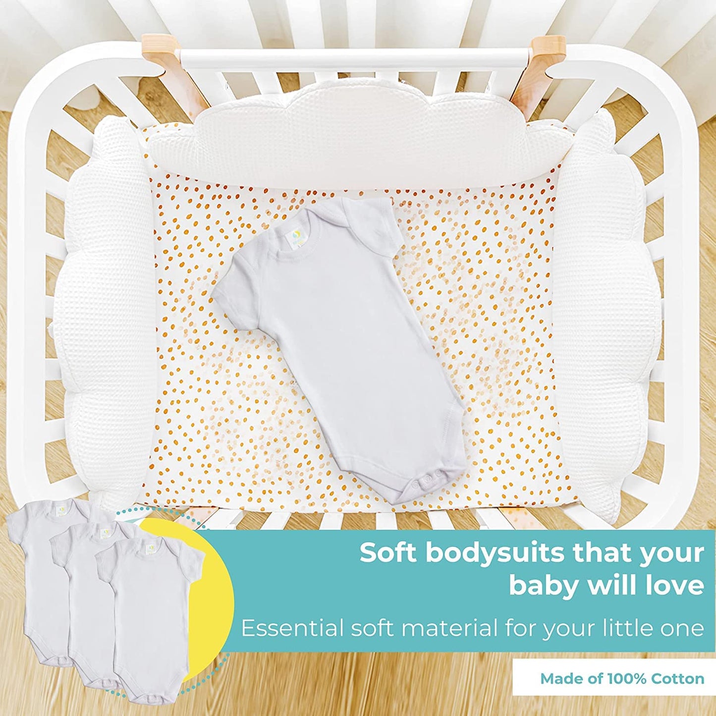 Spasilk Baby 5 Pack Short Sleeve Cotton Bodysuits For Infant And Newborns, White, 9 Months