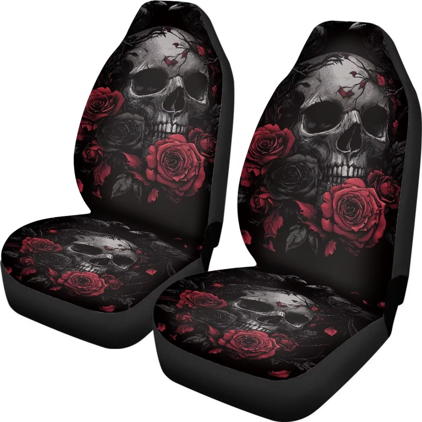 Whosucclay Red Rose Skull Car Seat Covers for Front Seats Only, Car Seat Protector Cushion, Vehicle Seat Protectors for Most Car