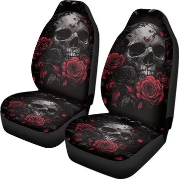 Whosucclay Red Rose Skull Car Seat Covers for Front Seats Only, Car Seat Protector Cushion, Vehicle Seat Protectors for Most Car