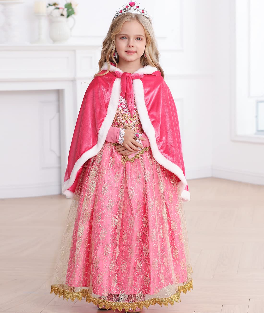 Itvti Princess Cloak With Hood Girls Cape Kid Toddler Costume Dress Up For Halloween Christmas Carnival Cosplay, Rose, 3-4 Years