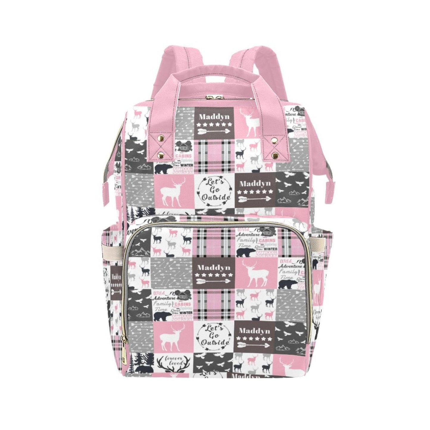 Woodland Pink Personalized Diaper Bag with Custom Name - Custom Baby Tote Backpack for Mom, Unique Gift for New Parents, Baby Sh
