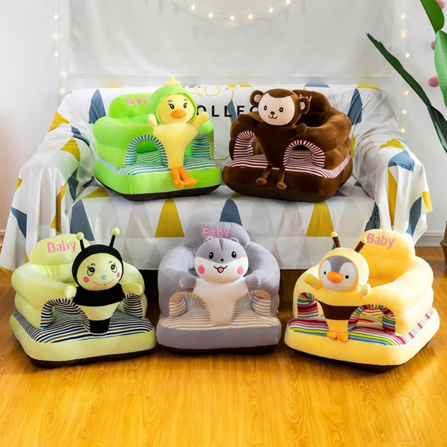 Hevoy Baby Seat For 3-24 Month, Infant Back Support Floor Chair, Plush Cartoon Animals Baby Sofa, Toddler Floor Seater For Sitti