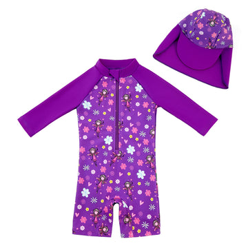 Upandfast Baby Girl Swimsuits Upf 50+ Sun Protection Long Sleeve One Piece Zip Swimwear (Purple, 3-6 Months)