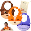 Silly Goose Set Of 3 Silicone Animal Baby Bibs For Babies And Toddlers, Waterproof, Adjustable, Soft, Extra Wide Food Catcher Po