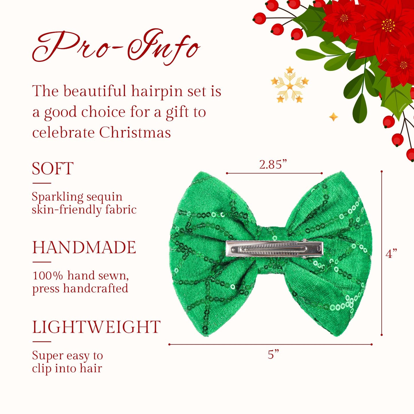 Christmas Hair Bows Clips For Baby Girl Christmas Hair Accessories Handmade Bow Alligator Sequins Clip For Babies Infant Toddler