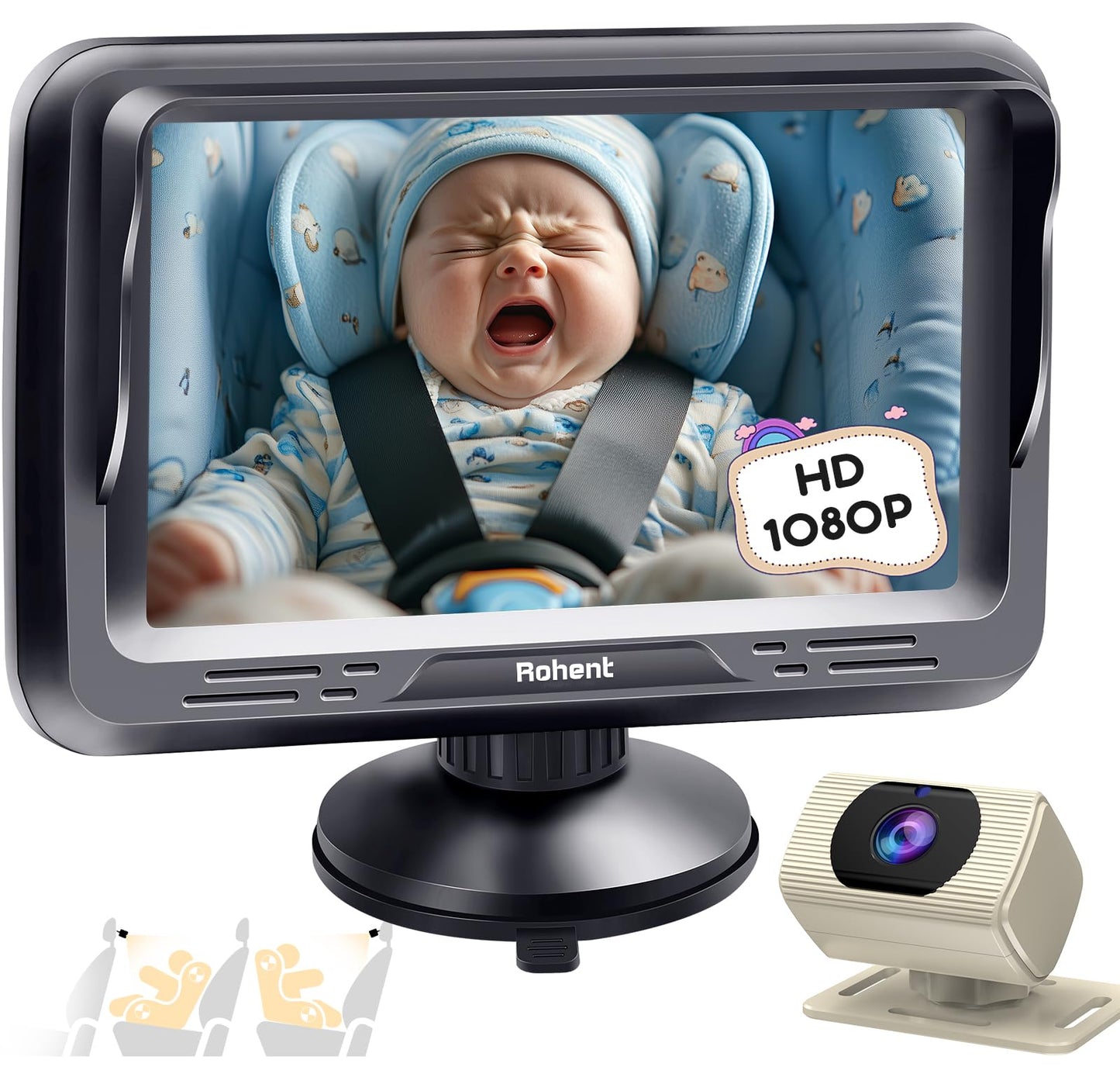 Rohent Beige Baby Car Camera - 1080P Hd, 360? Adjustable, Night Vision, 150? Wide-Angle Lens, Easy Installation, Perfect Match F