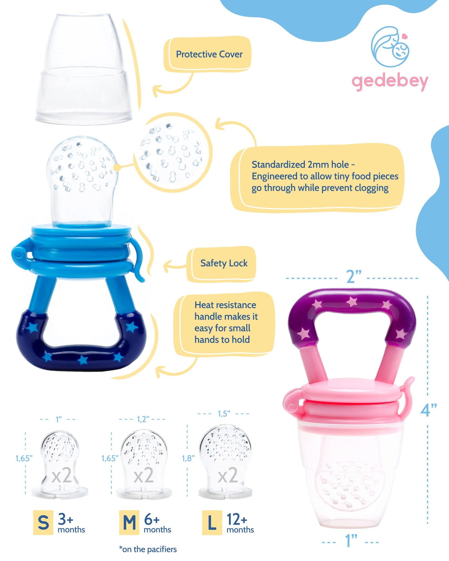 Baby Food Feeder/Fruit Feeder Pacifier Nibbler (2 Pack) - Infant Teething Toys | Silicone Feeder Baby | Mesh Teethers For Babies