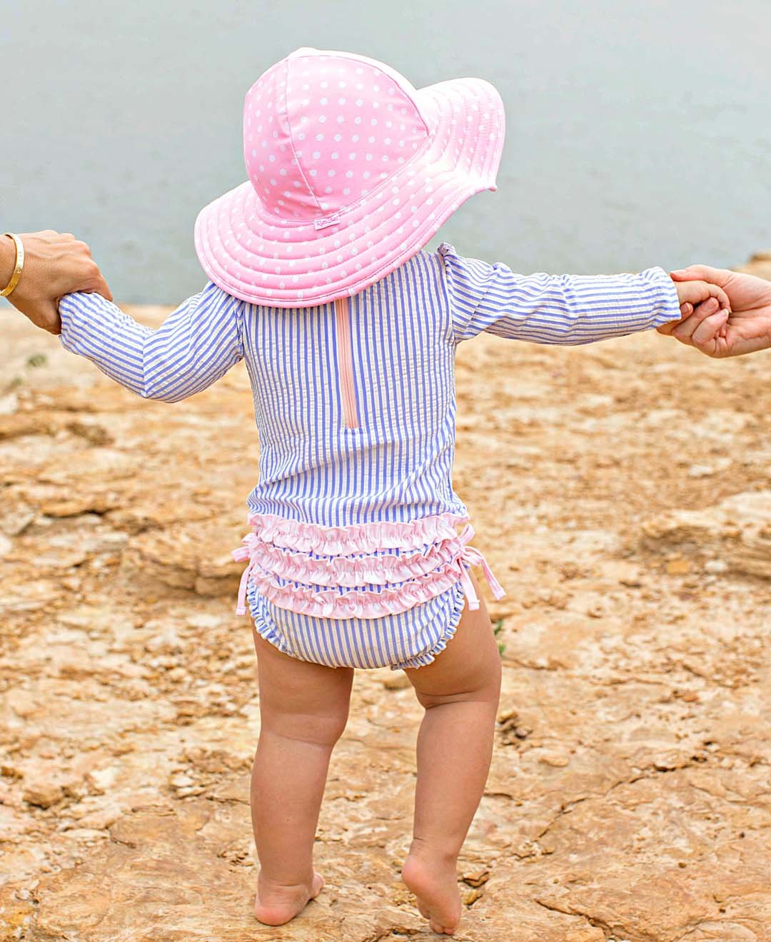 Pink Polka And Stripe Reversible Swim Hat - 3T-5