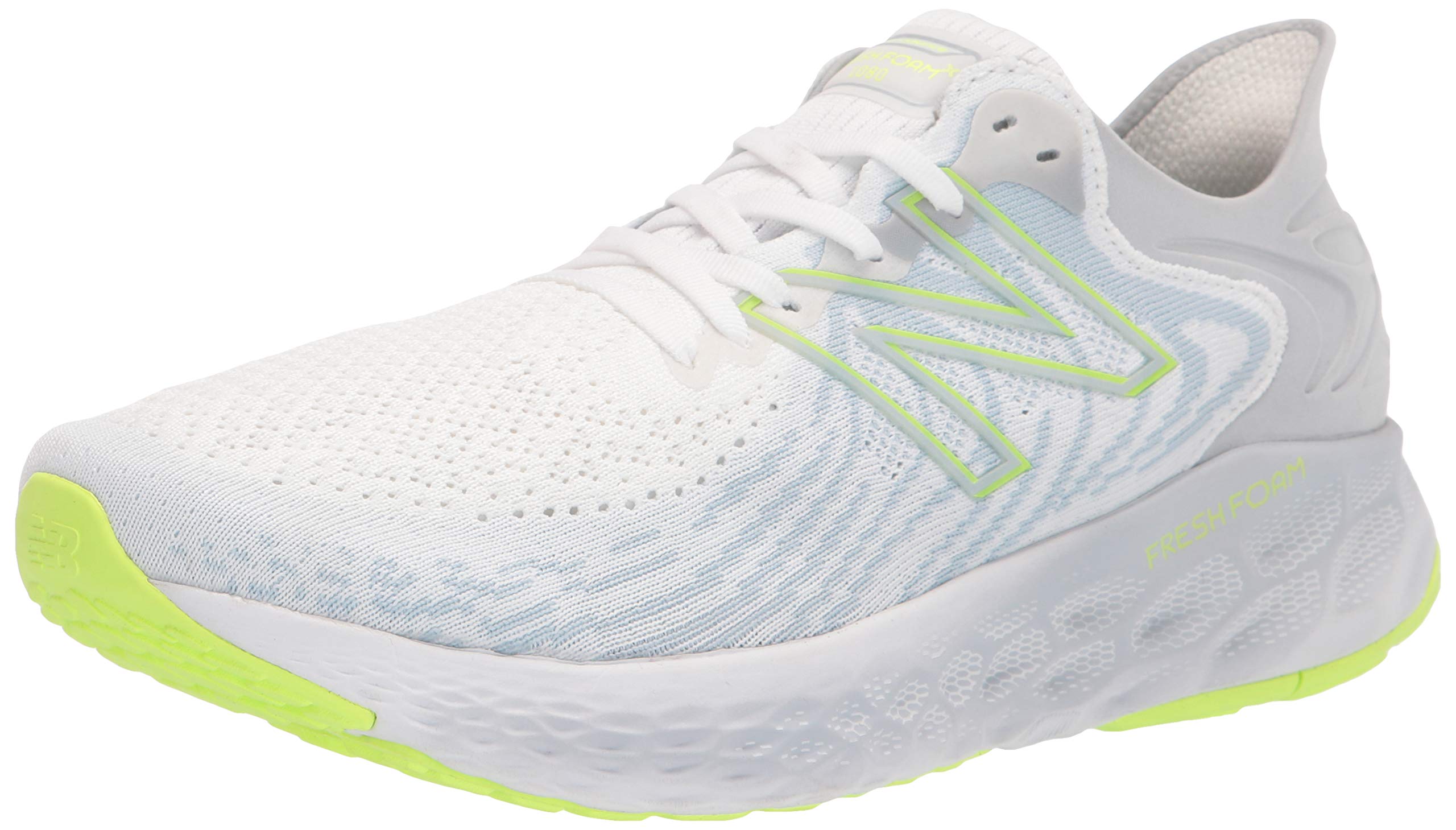 New Balance Womens Fresh Foam 1080 V11 Running Shoe, Whitebleached Lime Glo, 12 WBCBBB08BNH12QK