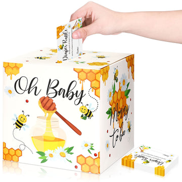 51 Pcs Diaper Raffle Card Box Set Baby Shower Holder Box With 50 Pcs Advice Card For Baby Shower Game Gender Reveal Party Decora