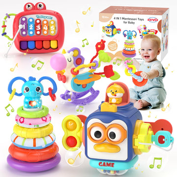 4 in 1 Baby Toy for 6 12 18 Month, Learning Toys for Babies 6-12 Months, Baby Busy Cube Toys, Stacking Toys, Unicorn Pull String