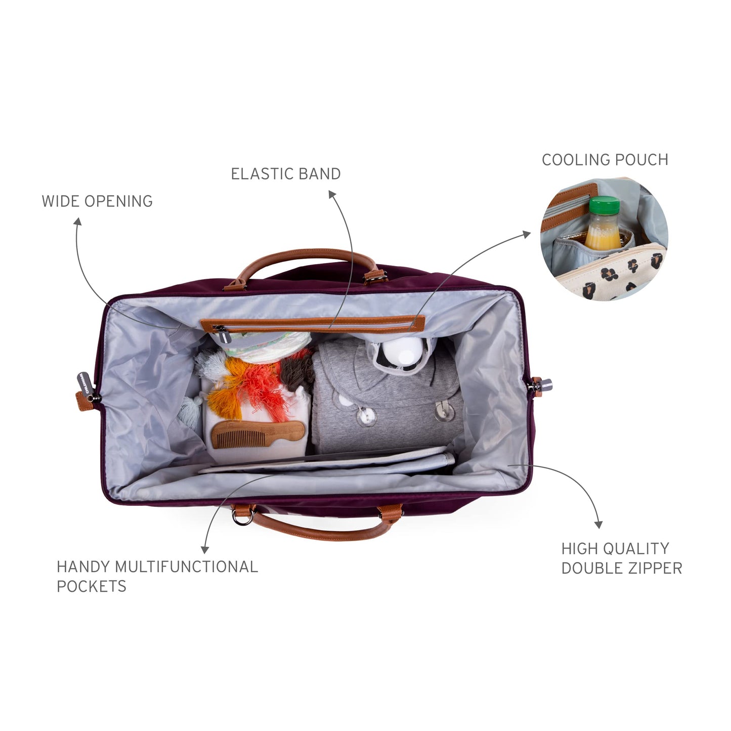 Childhome Original Mommy Diaper Bag - Large Tote for Travel and Hospital - Pregnancy Must Haves (Aubergine)