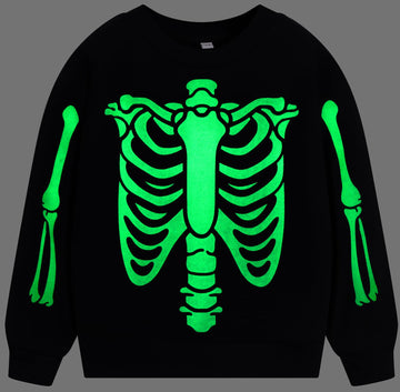 Akyzic Halloween Sweatshirt Kids Glow In The Dark Toddler Skeleton Shirt Unisex Baby Boys Pumpkin Long Sleeve Tops Halloween Out