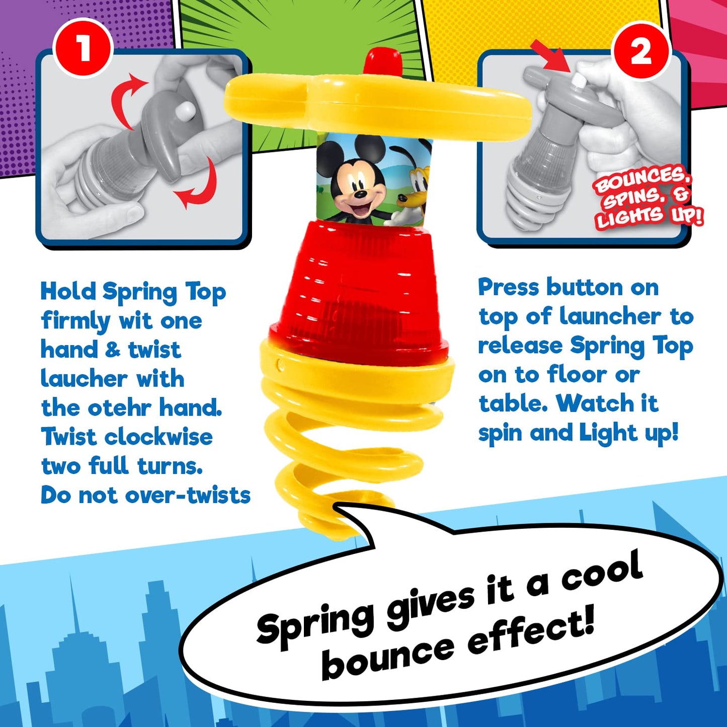 Ja-Ru Light Up Spinning Top Mickey Mouse & Friends Disney Junior Style, Ufo Spin Toys, Flashing Led Lights, Fun Kids Birthday Gi