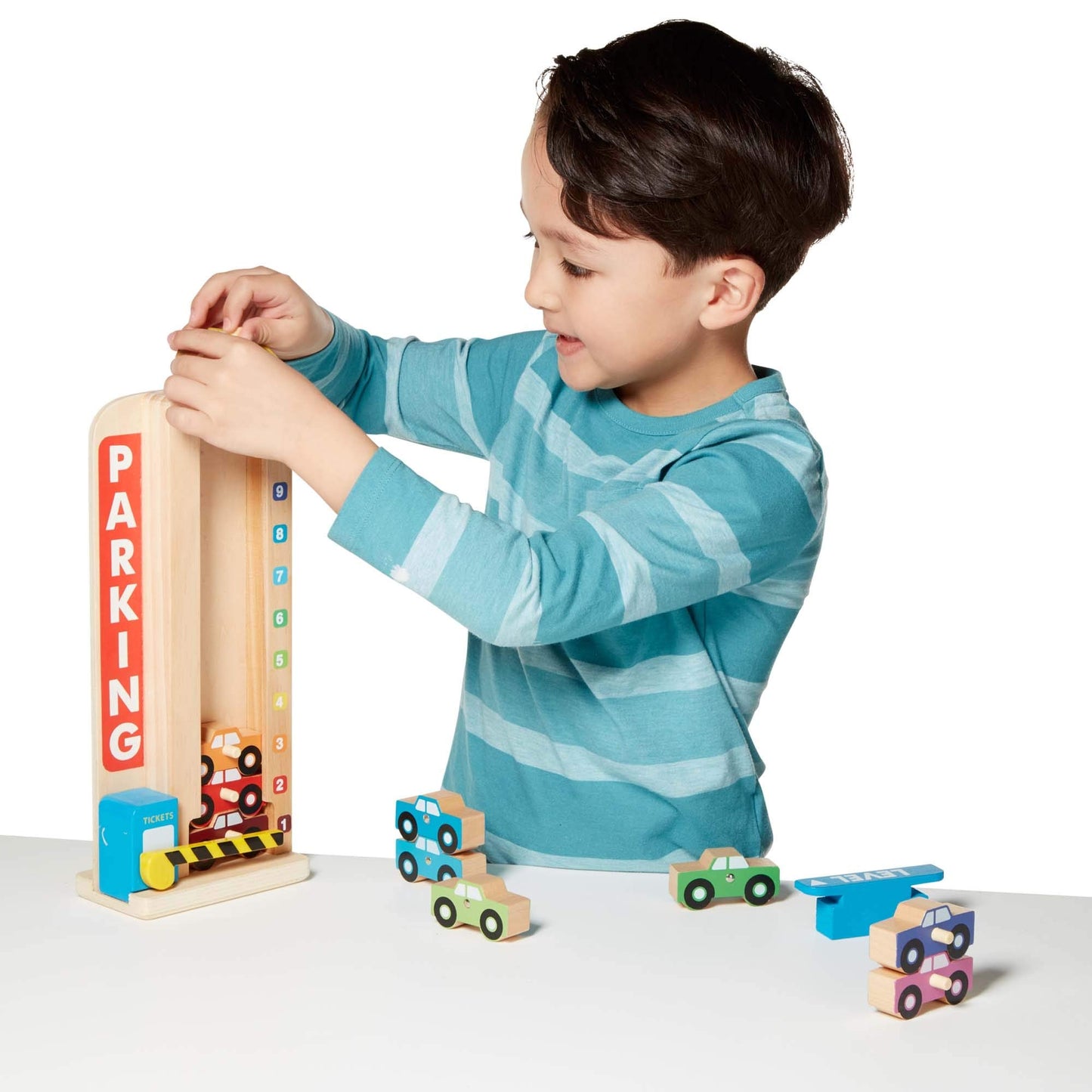 Melissa & Doug Wooden Stack & Count Parking Garage Classic Toy + Free Scratch Art Mini-Pad Bundle [51828]
