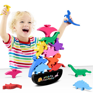 FFTROC Montessori Toys Gifts for 2 3 4 Year Old Boys - Wooden Stacking Dinosaur Toys for Kids 2-4 3-5, Toddler Boy Gifts, Birthd