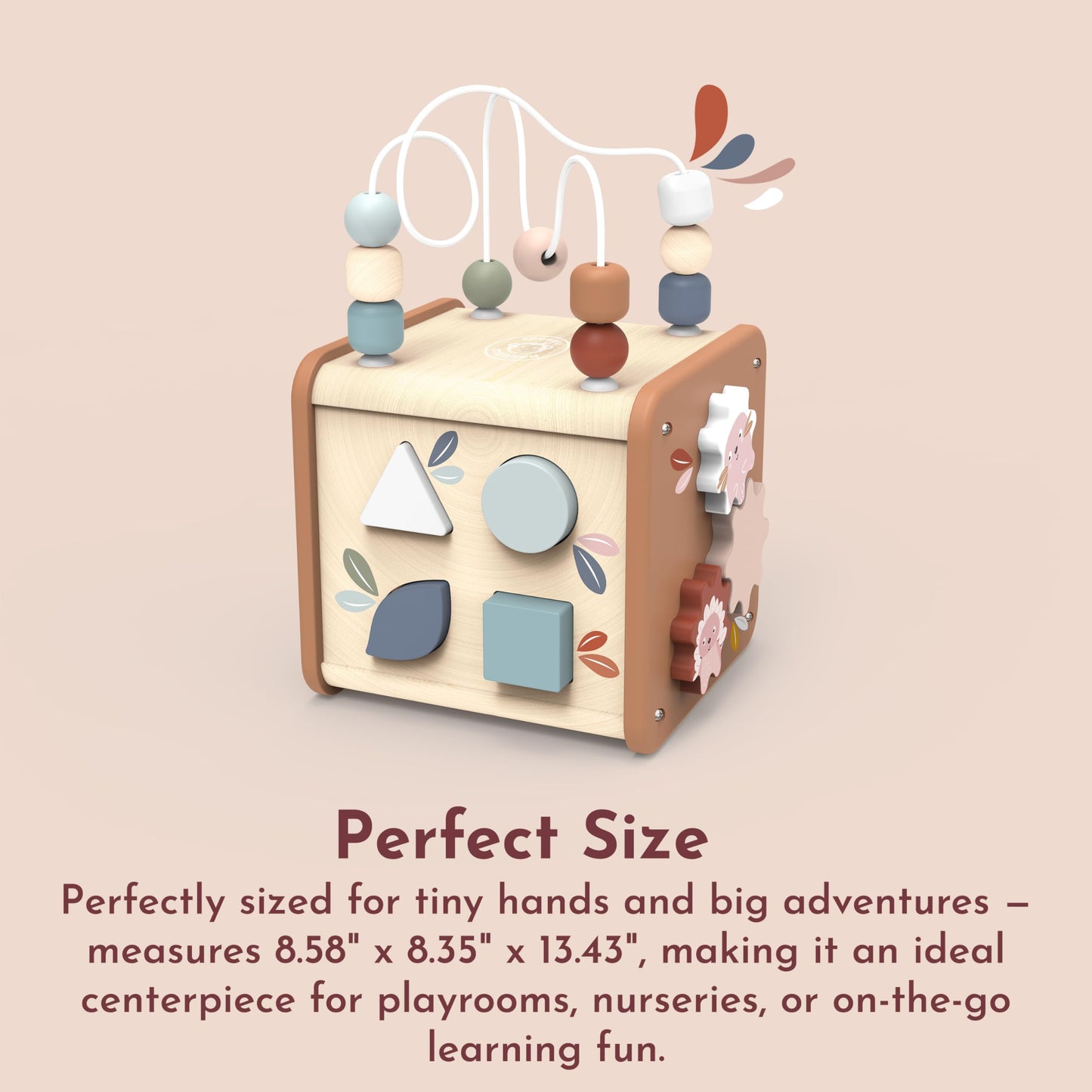 Speedy Monkey 5-in-1 Activity Cube, Educational Wooden Toy with Bead Maze, Shape Sorter, Gears, Puzzle & More, Develops Social,