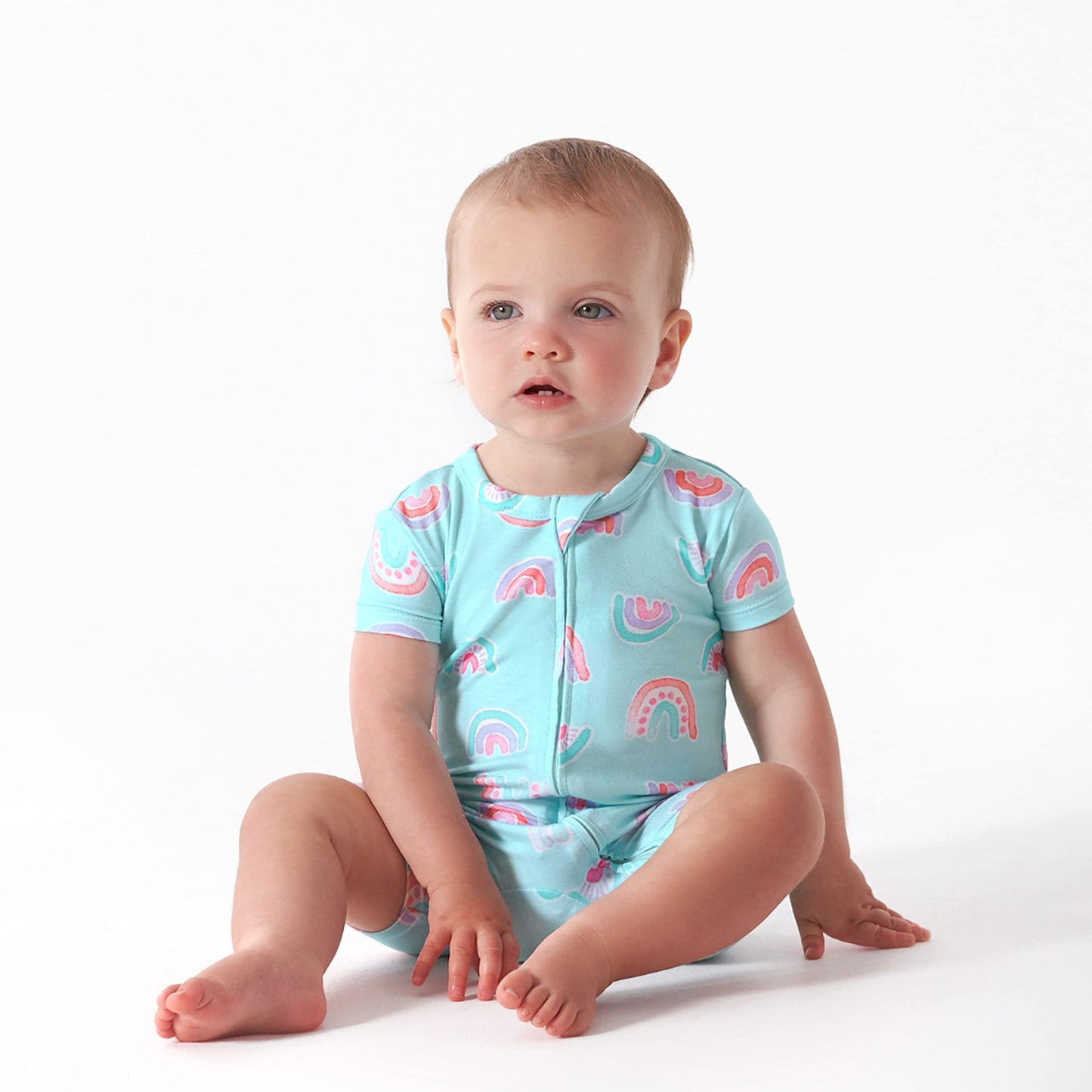 Gerber Unisex Baby Buttery Soft Short Sleeve Romper With Viscose Made From Eucalyptus, Rainbow, 12 Months