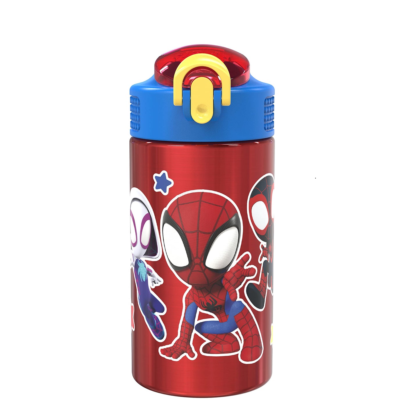 Zak Designs Marvel Spider-Man 18/8 Single Wall Stainless Steel Kids Water Bottle, Flip Straw Locking Spout Cover, Durable Cup fo