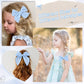 Deeka 4 Pcs Blue Cotton Linen Hair Bows 3 Styles 5' & 4' Handmade Hair Bow Set For Toddler Girls Alligator Hair Clips Knot Bow