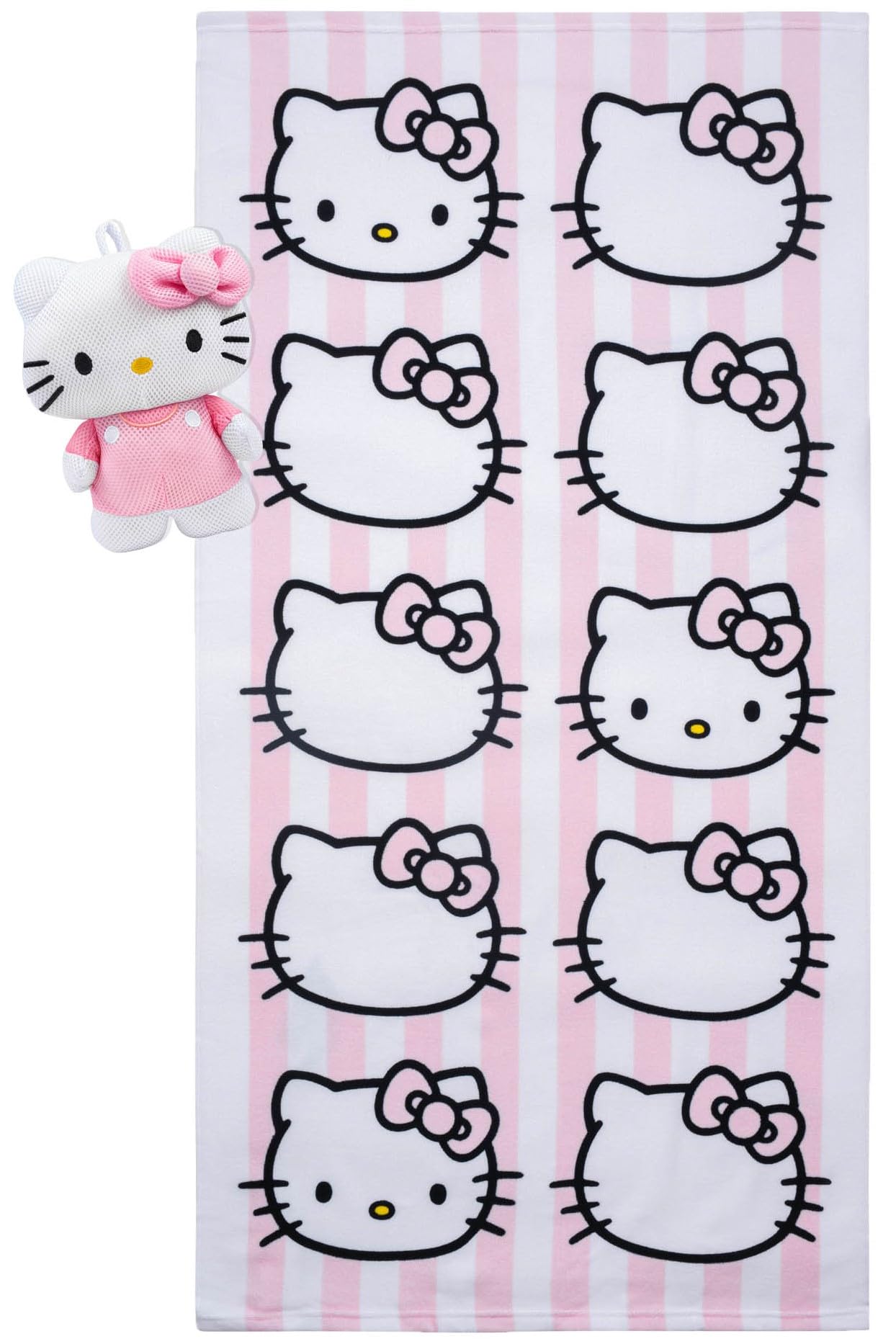 Jay Franco Hello Kitty Bath Towel & Bath Buddy Set - Bathtub Accessories - Includes 25 X 50 Inch Microfiber Towel 10 Inch And Wh
