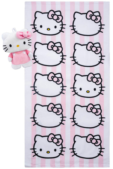 Jay Franco Hello Kitty Bath Towel & Bath Buddy Set - Bathtub Accessories - Includes 25 X 50 Inch Microfiber Towel 10 Inch And Wh