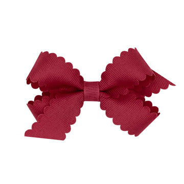 Wee Ones Girls' Classic Grosgrain Hair Bow With Scalloped Edges And Plain Wrap Center On A Weestay Hair Clip, Mini, Cranberry