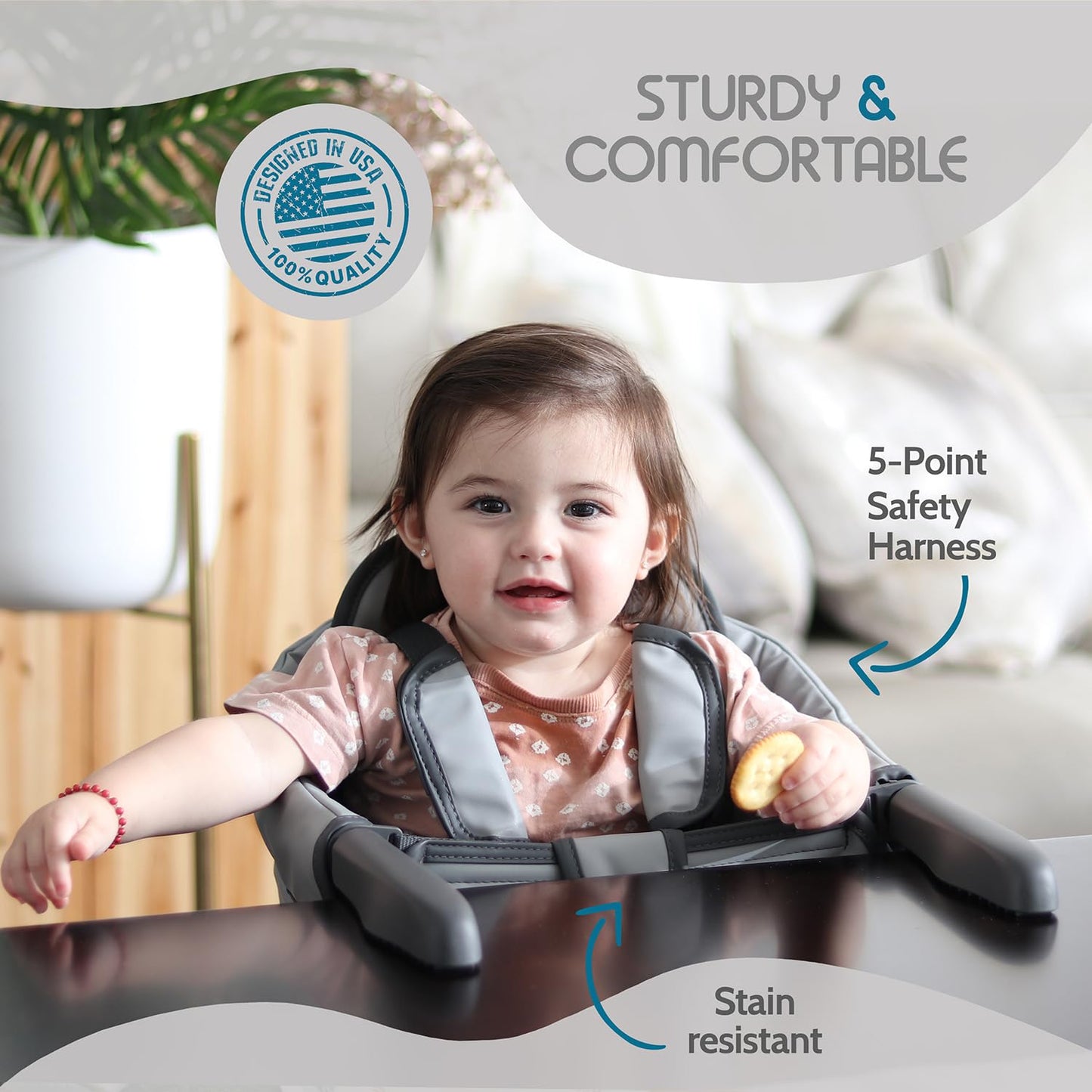 Elegant Faux Leather Hook On High Chair For Baby, High Chair That Attaches To Table - Clip On High Chair To Table, Table High Ch