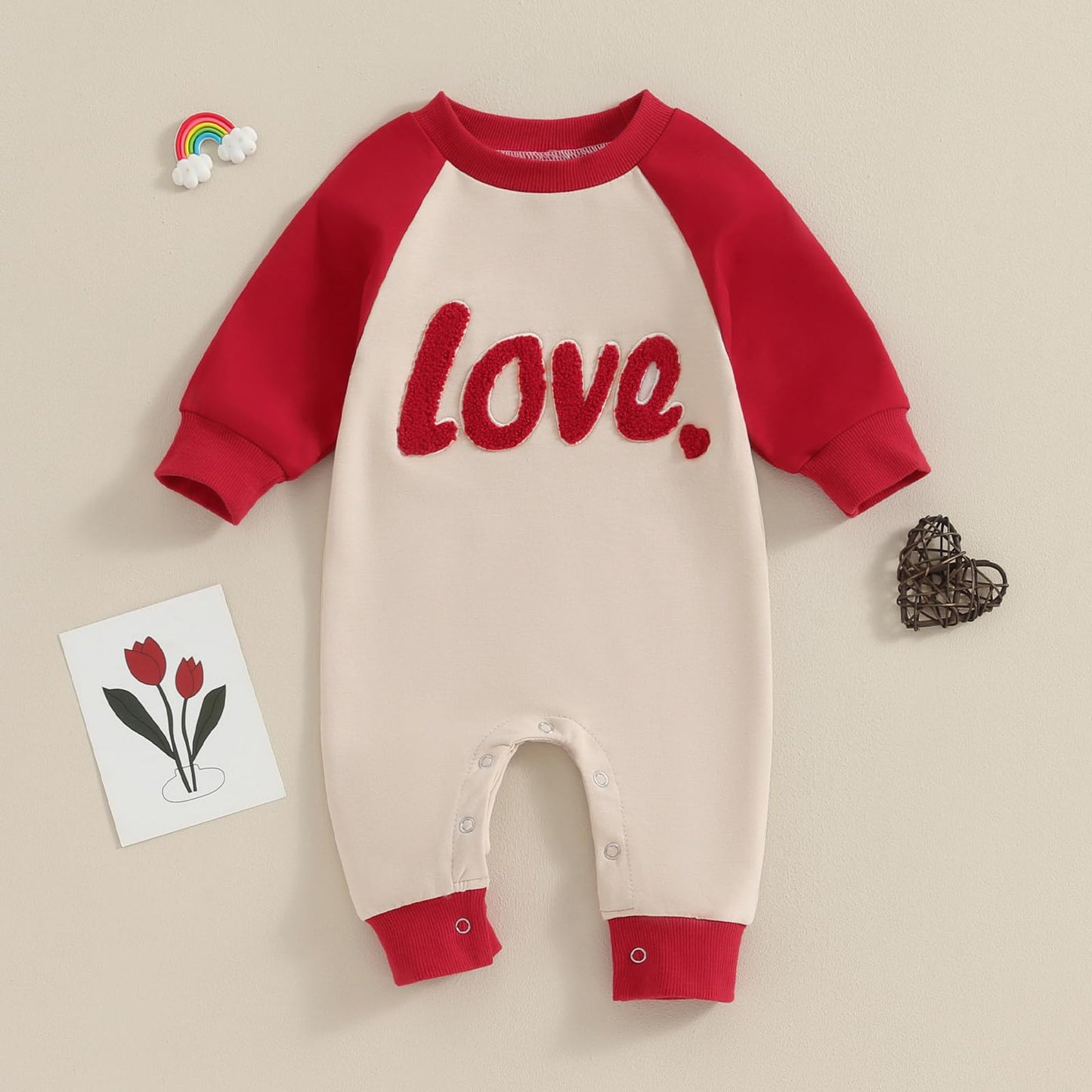 Fybitbo Valentines Day Baby Boy Girl Outfits Love Heart Long Sleeve Jumpsuit Romper Newborn Infant Valentines Outfit Clothes (Re