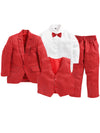 Jeetethnics Boys Red Striped Coat Suit Set With Waistcoat Shirt And Trousers (9077Ahh)