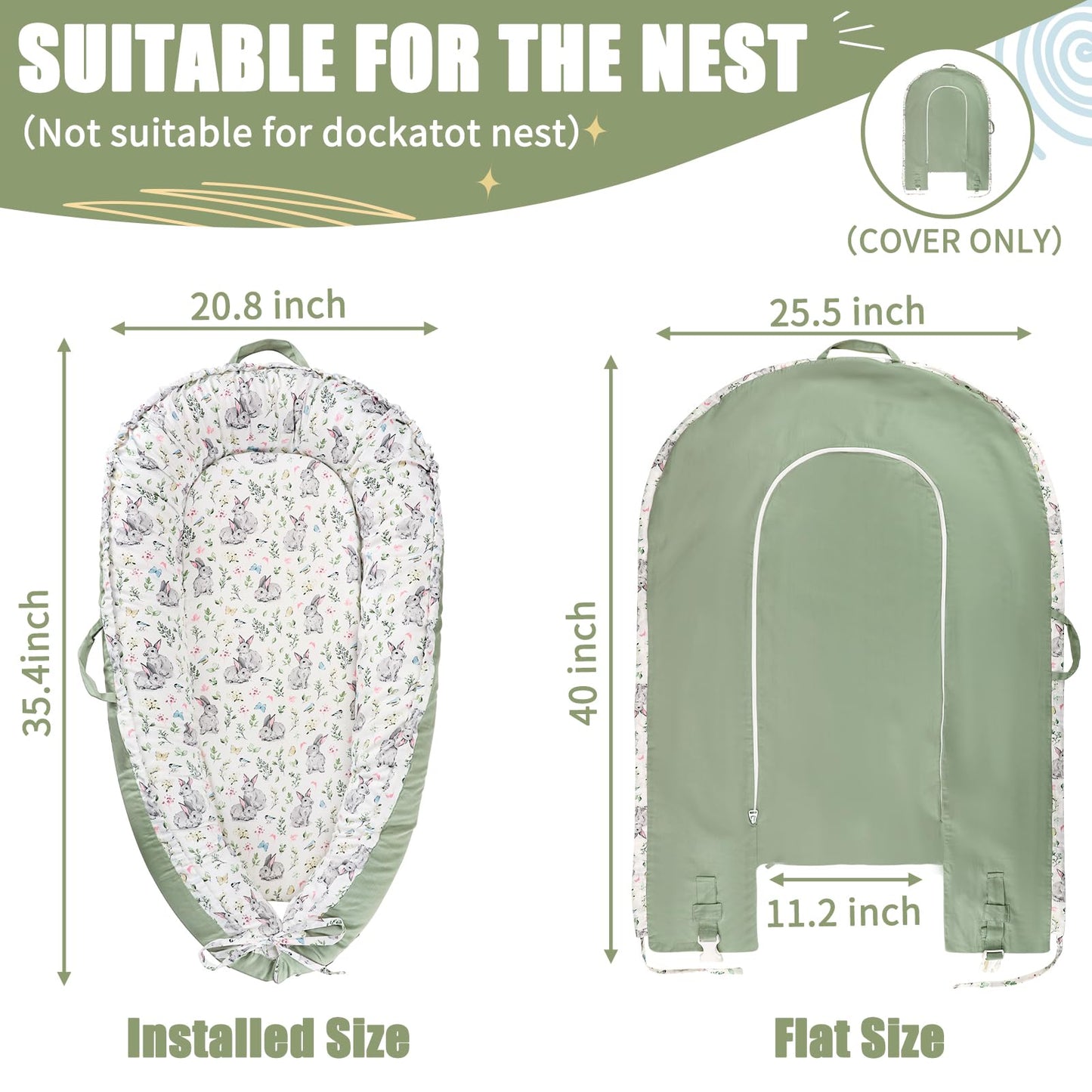 Jundetye Baby Lounger Cover For Boys Girls, Reversible Baby Nest Cover, Adjustable Baby Lounger Replaceable Cover For Infant New
