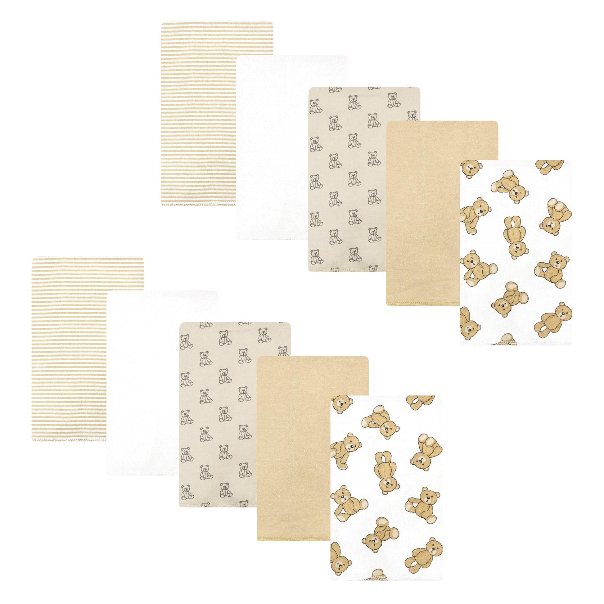 Hudson Baby Unisex Baby Cotton Flannel Burp Cloths, Teddy Bears 10 Pack, One Size