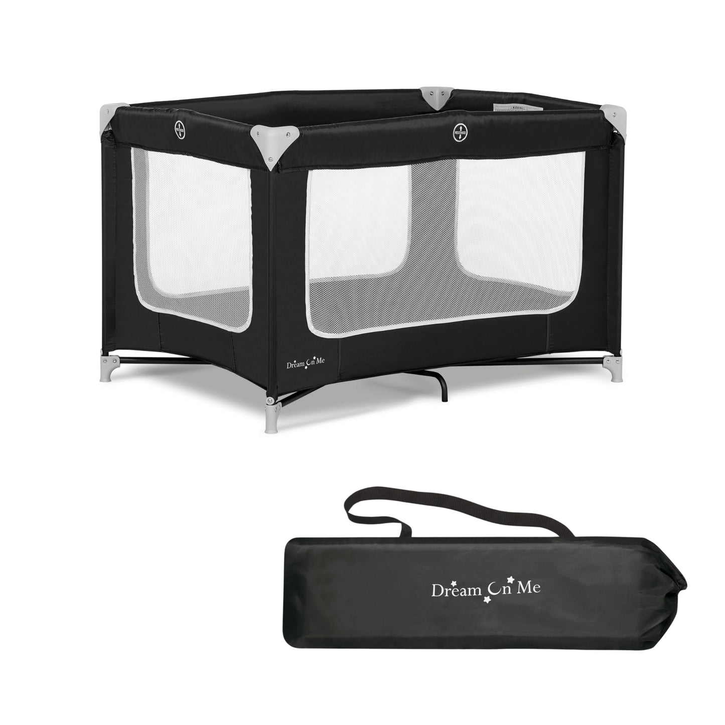 Dream On Me Zodiak Portable Playard In Black, Lightweight, Packable And Easy Setup Baby Playard, Breathable Mesh Sides And Soft